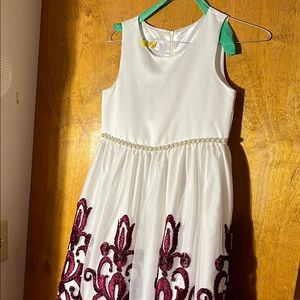 American Princess white Dress with Burgundy Embroidery